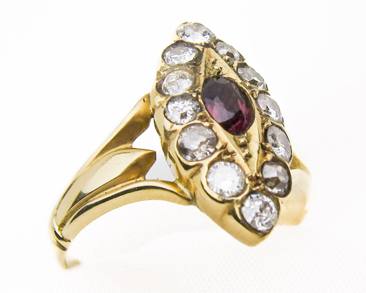 Victorian Almandine Garnet & Diamond Navette Ring