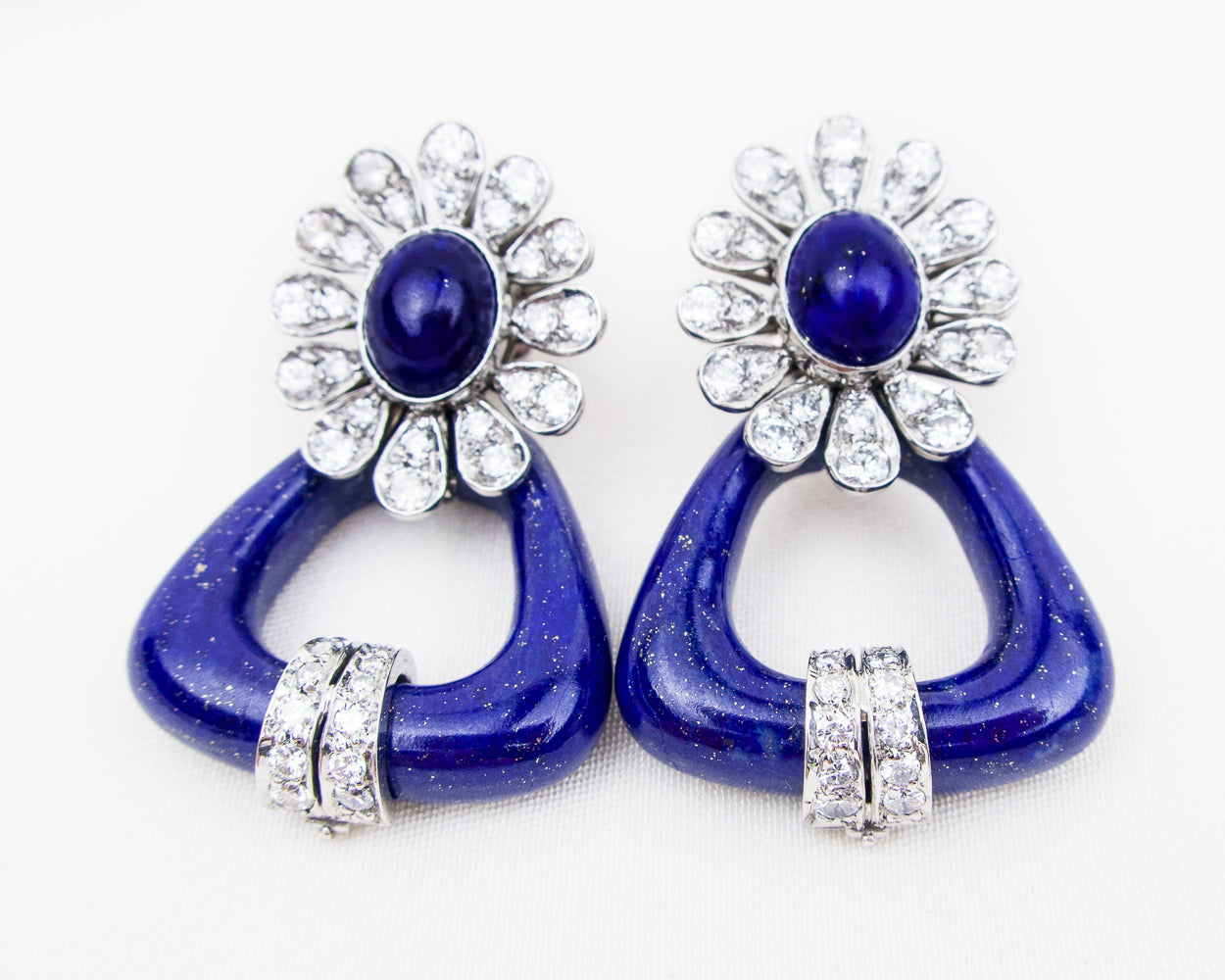 Midcentury Lapis and Diamond Earrings