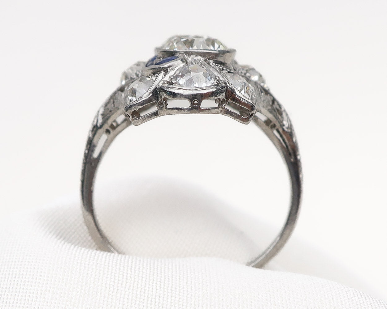 Art Deco North-South Diamond & Sapphire Cocktail Ring