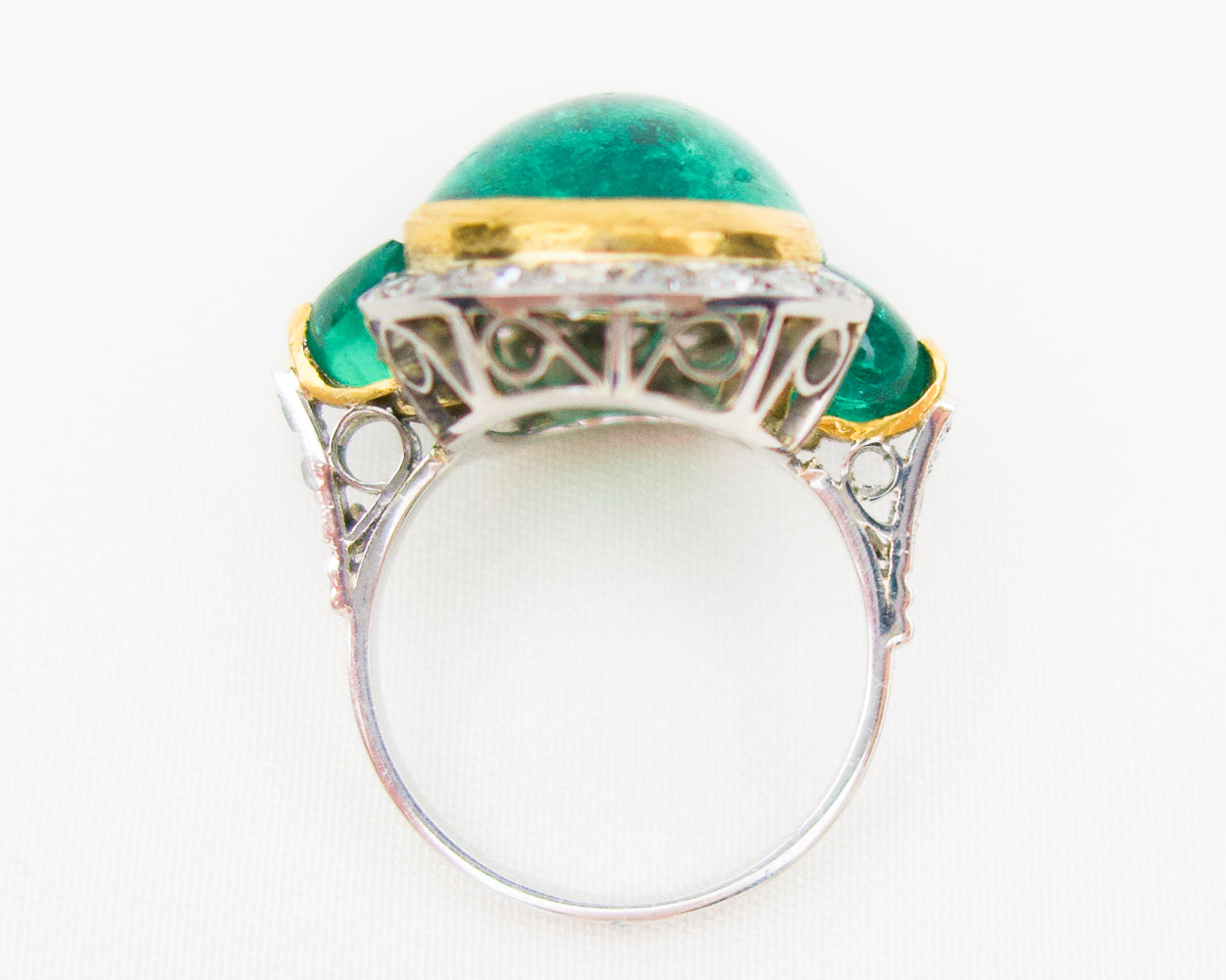 Art Deco Emerald Cabochon and Diamond Ring
