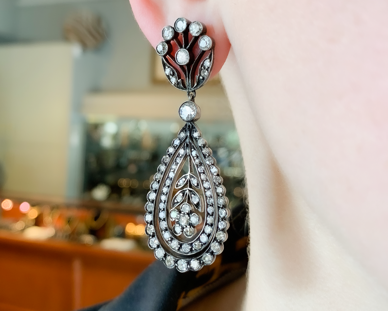 Victorian Diamond Drop Floral Earrings