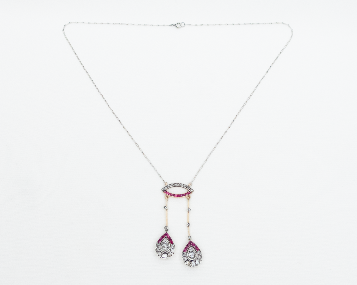Victorian Diamond & Synthetic Ruby Negligee Necklace
