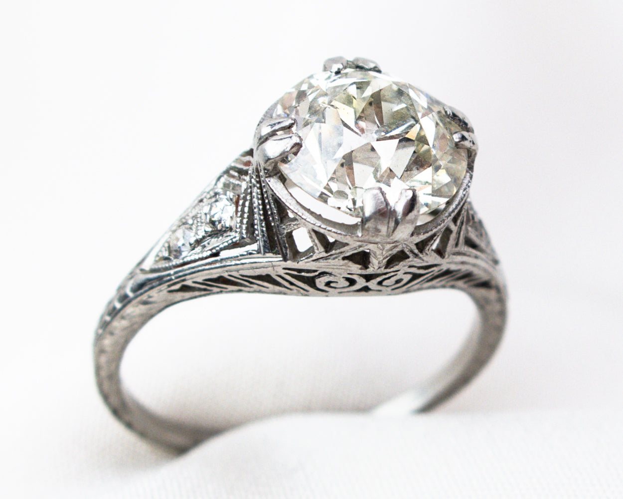 Engagement Ring -Art Deco Emerald Diamond Blue Sapphire Ring-ES2528