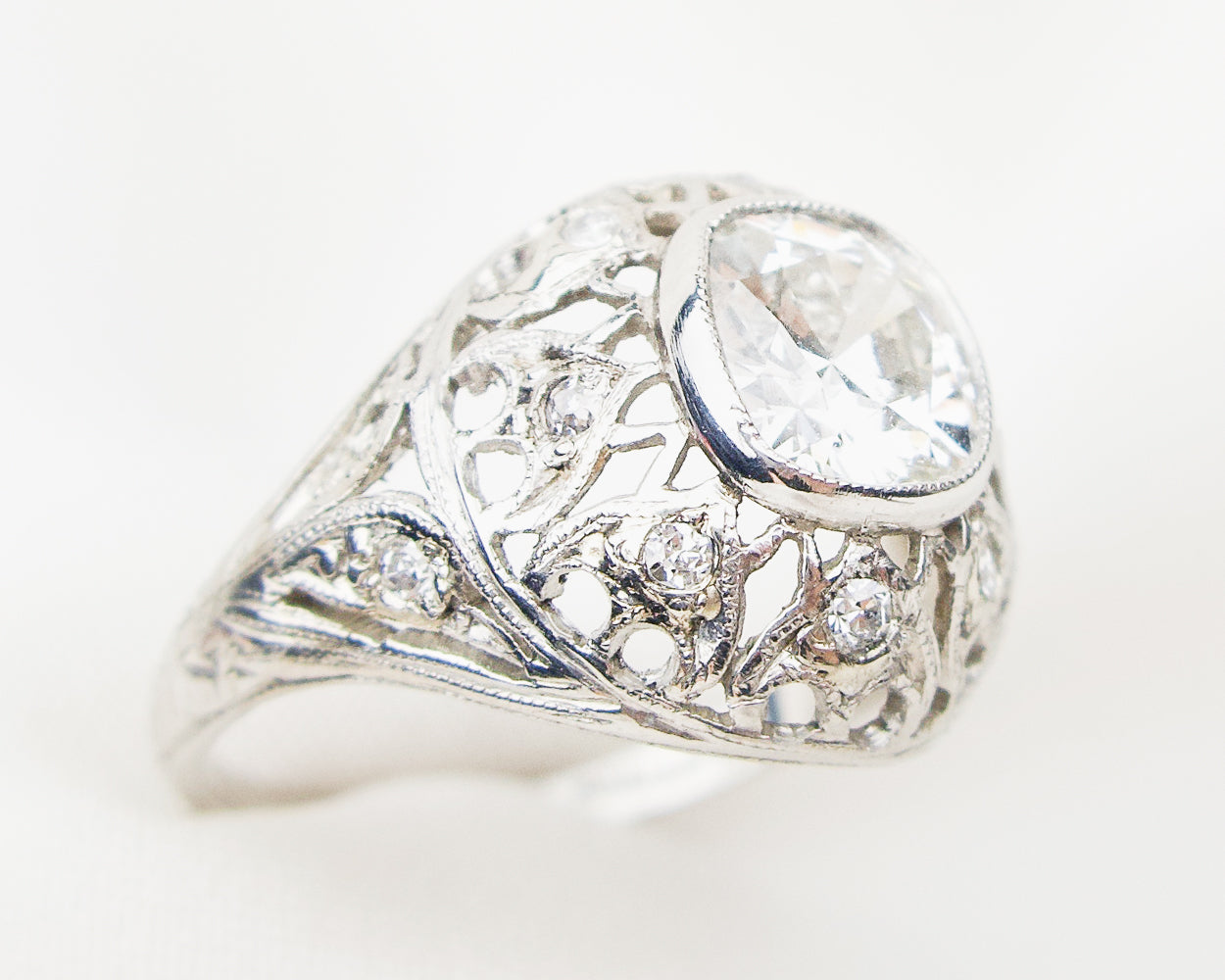 Art Deco Diamond Domed Filigree Ring