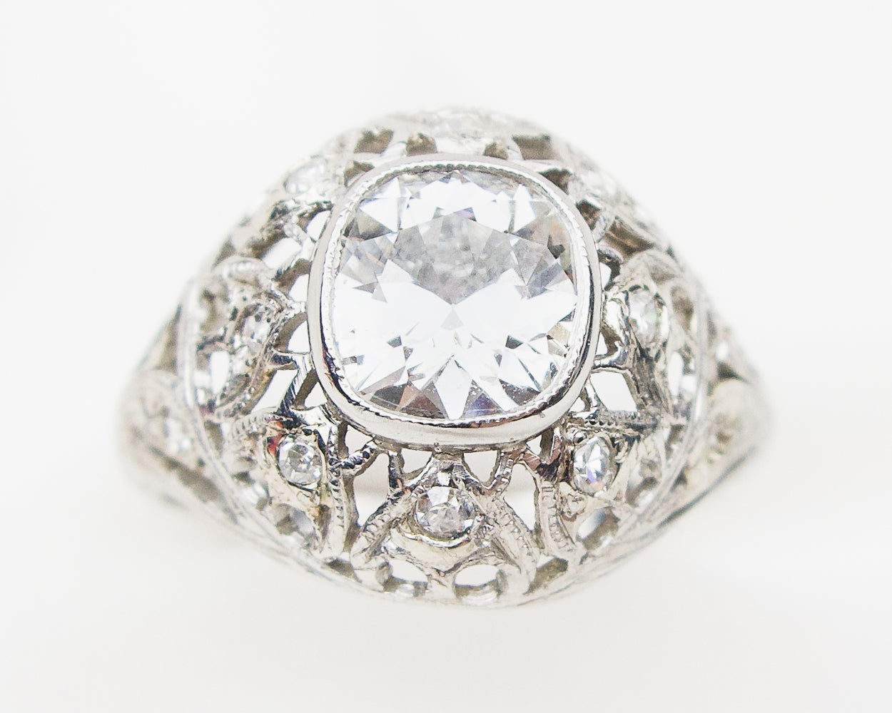 Art Deco Diamond Domed Filigree Ring