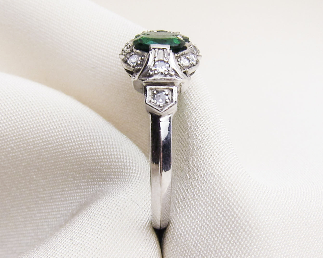 Midcentury Three-Stone Emerald Ring