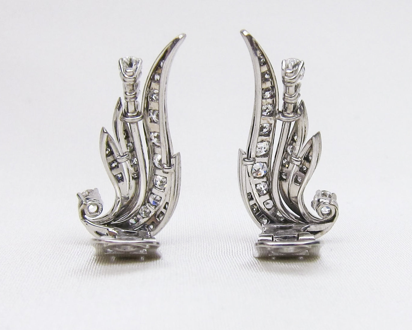Midcentury 14KT White Gold Diamond Earrings