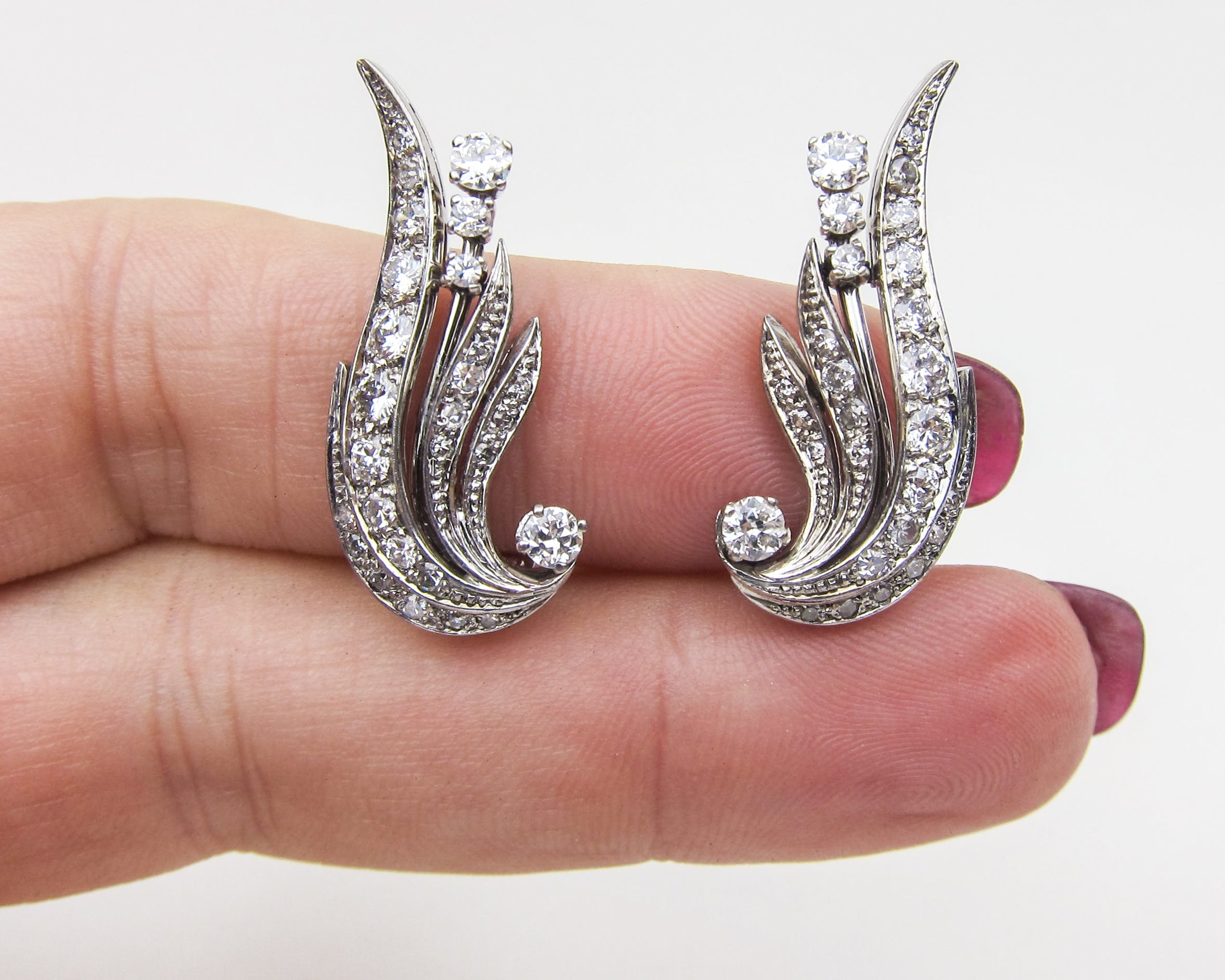 Midcentury 14KT White Gold Diamond Earrings