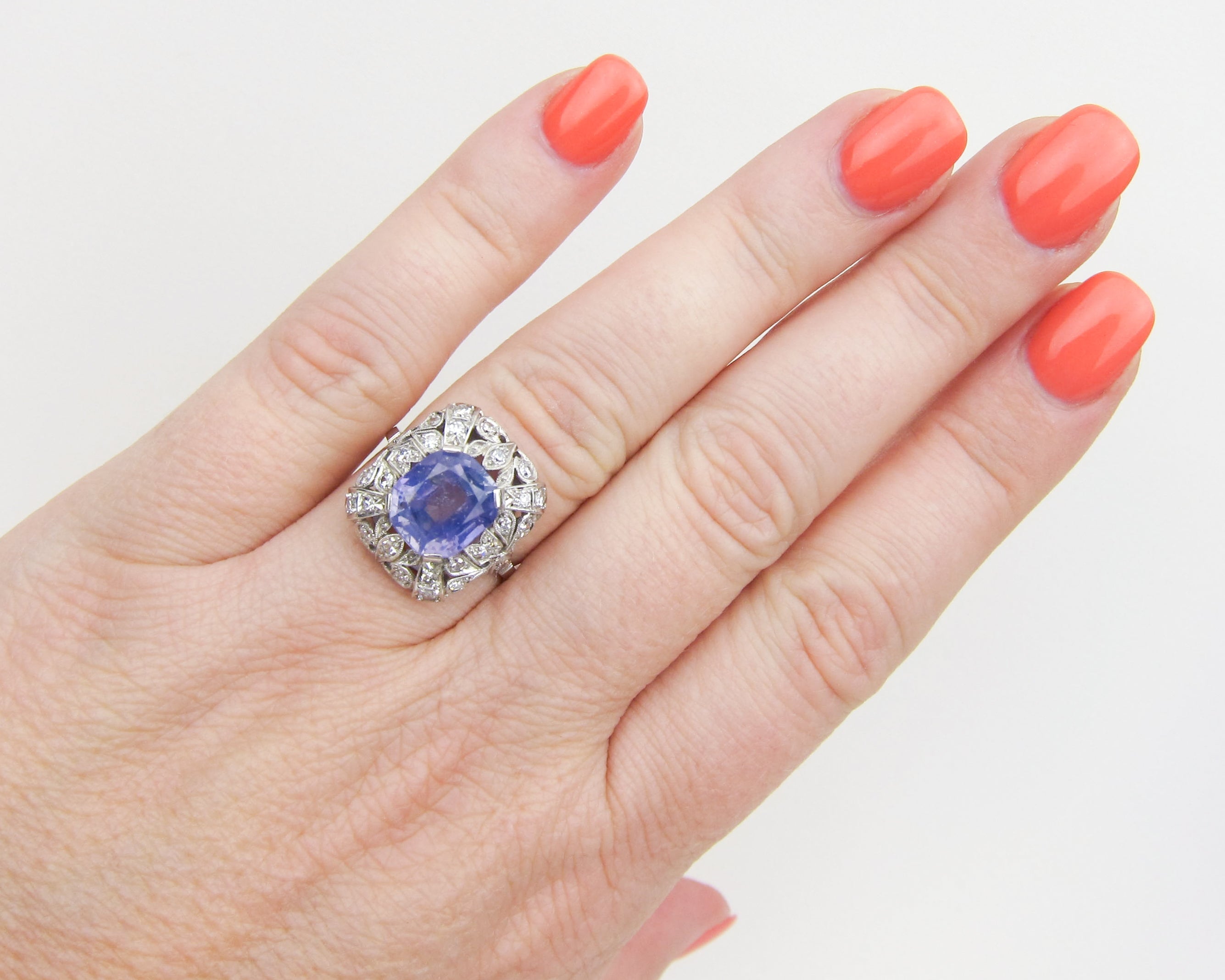 French Art Deco Sapphire & Diamond Ring