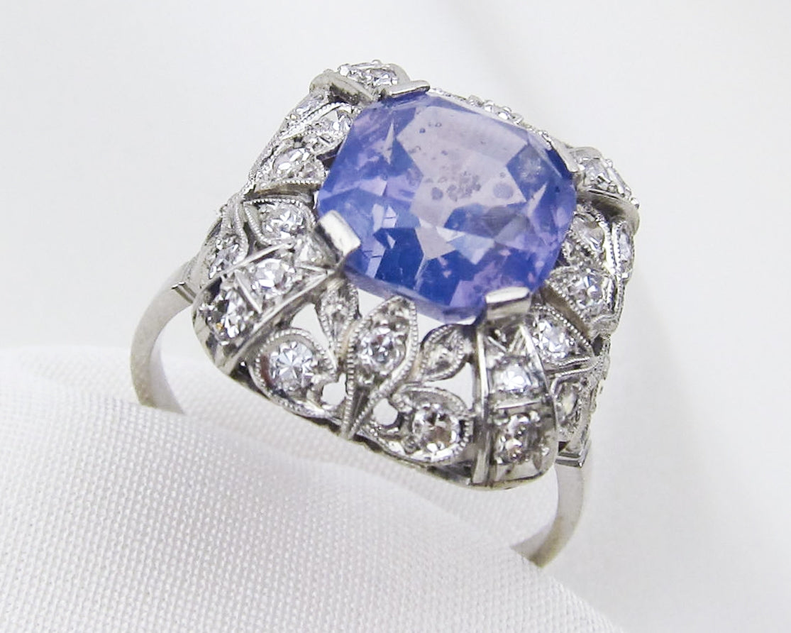 French Art Deco Sapphire & Diamond Ring