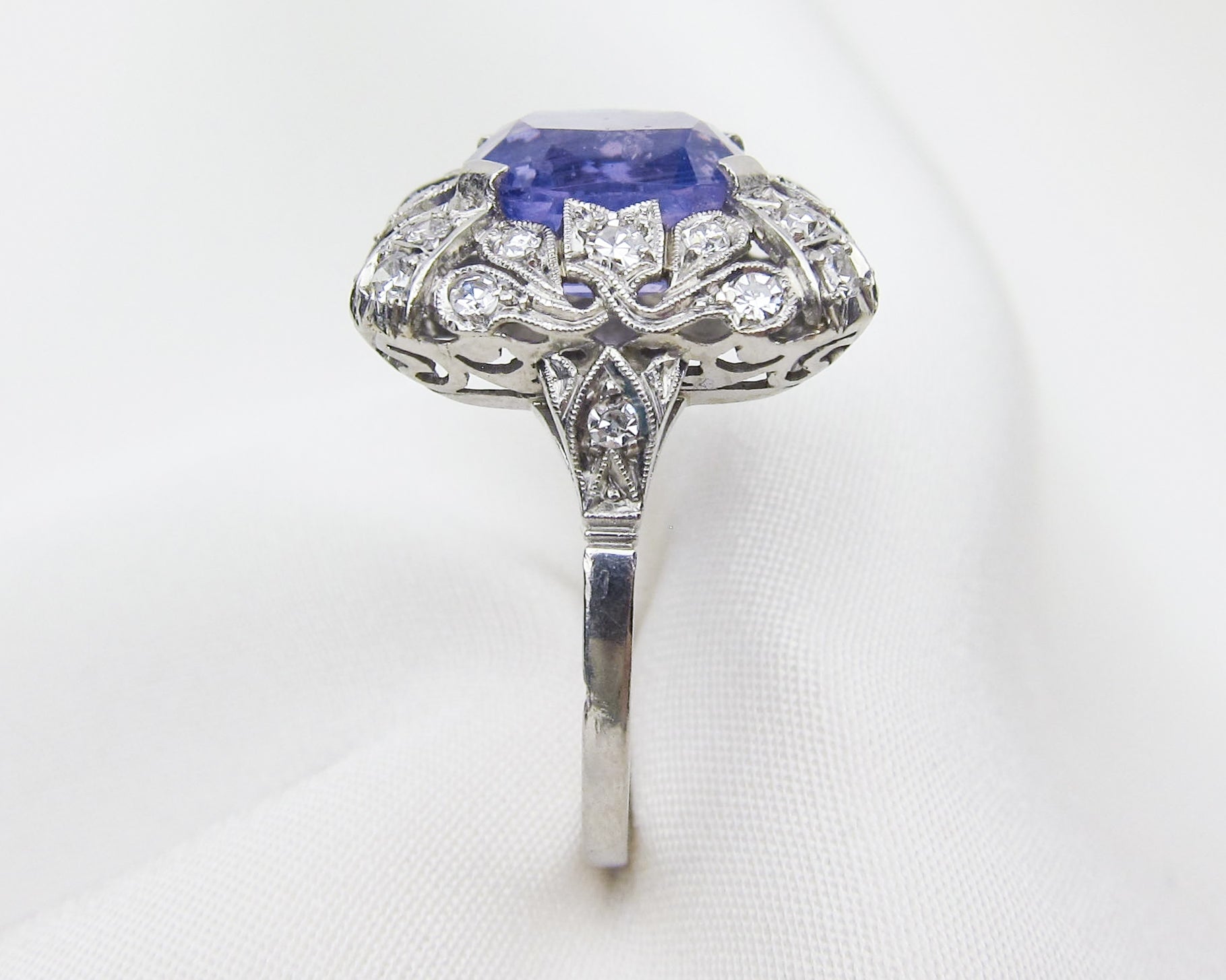 French Art Deco Sapphire & Diamond Ring