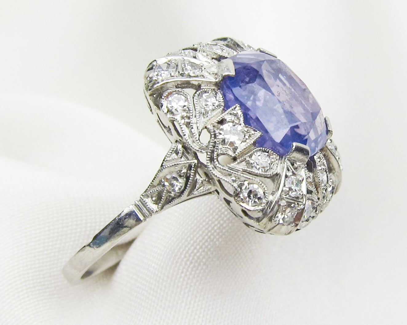 French Art Deco Sapphire & Diamond Ring